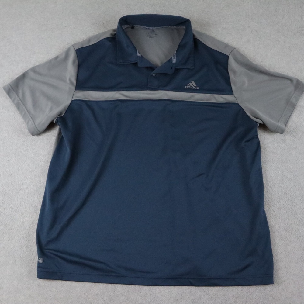 Adidas Polo Shirt Mens 2XB Big Performance Golf Blue Gray Short Sleeve